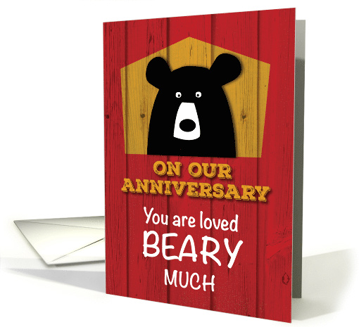 Anniversary on Valentines Day Valentine Bear Wishes on Red Wood card
