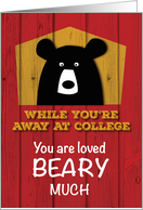 Away at College Valentine Bear Wishes on Red Wood Grain Look card