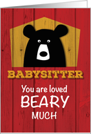 Babysitter Valentine Bear Wishes on Red Wood Grain Look card