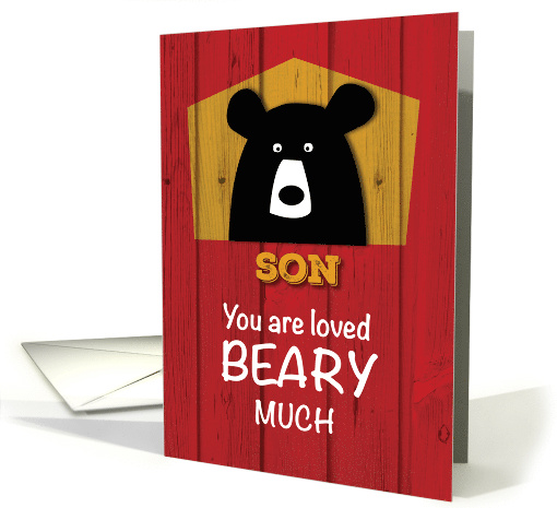 Son Valentine Bear Wishes on Red Wood Grain Look card (1509870)