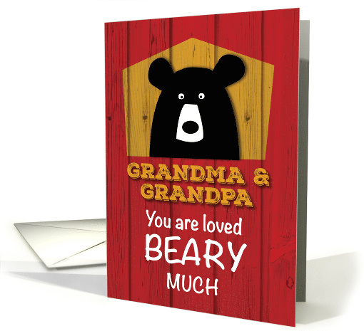 Grandma and Grandpa Valentine Bear Wishes on Red Wood Grain Look card