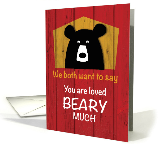 We Both Want to Say Valentine Bear Wishes on Red Wood Grain Look card