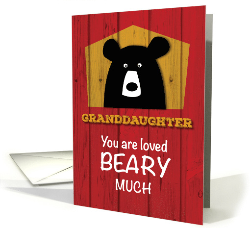 Granddaughter Bear Valentine Wishes on Red Wood Grain Look card
