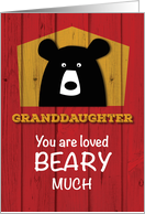 Granddaughter Bear Valentine Wishes on Red Wood Grain Look card