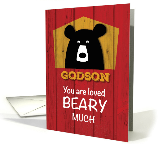 Godson Bear Valentine Wishes on Red Wood Grain Look card (1509918)