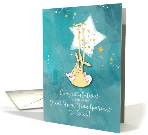 Great Great Grandparents to Twins Congratulations Baby in Stars card