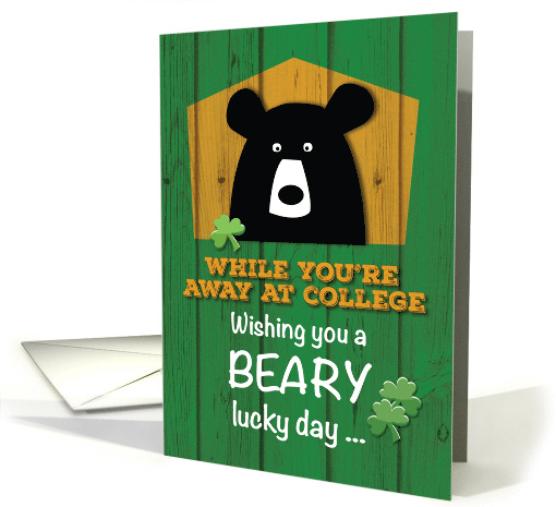 Away at College Bear and Shamrocks on St Patricks Day Holiday card