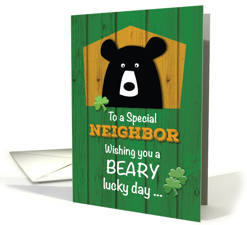 Neighbor Bear and Shamrocks on St Patricks Day Holiday card (1511378)