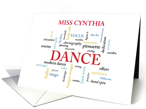 Custom Name Dance Teacher Thank You in Words card (1511782)