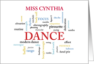 Custom Name Dance Teacher Thank You in Words card