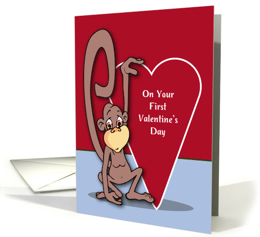 First Valentines Day Cute Monkey on Valentines Day card (1512878)
