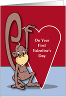 First Valentines Day Cute Monkey on Valentines Day card
