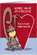 Away at College Cute Monkey on Valentines Day card