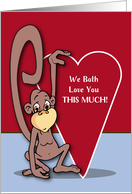 From Both of Us Cute Monkey on Valentines Day card