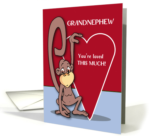 Grandnephew Happy Valentines Day with Cute Monkey and Heart card