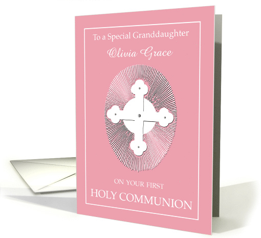 Custom Name Granddaughter Communion Pink with Cross card (1513208)