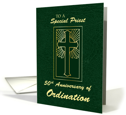 Priest 50th Anniversary of Ordination Green Leather Look card