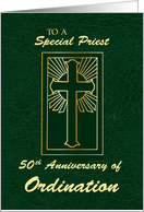 Priest 50th Anniversary of Ordination Green Leather Look card