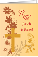 Rejoice Easter Cross Swirls Flowers and Leaves card