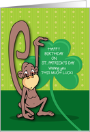 Happy Birthday on St Patricks Day Monkey with Shamrock card
