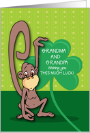 Grandma and Grandpa St Patricks Day Monkey with Shamrock card
