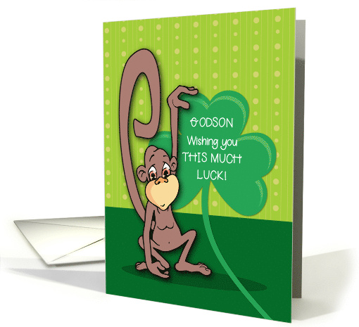 Godson St. Patricks Day Monkey with Shamrock card (1513450)