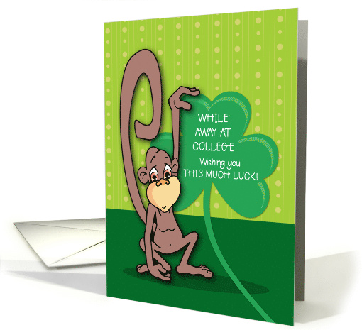 Away At College St Patricks Day Monkey with Shamrock card (1513484)