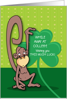 Away At College St Patricks Day Monkey with Shamrock card