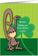 Custom Name Noah St. Patricks Day Monkey with Shamrock card