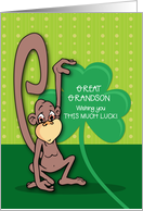 Great Grandson St Patricks Day Monkey with Shamrock card