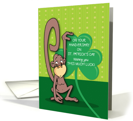 Anniversary on St Patricks Day Monkey with Shamrock card (1513492)