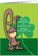Anniversary on St Patricks Day Monkey with Shamrock card