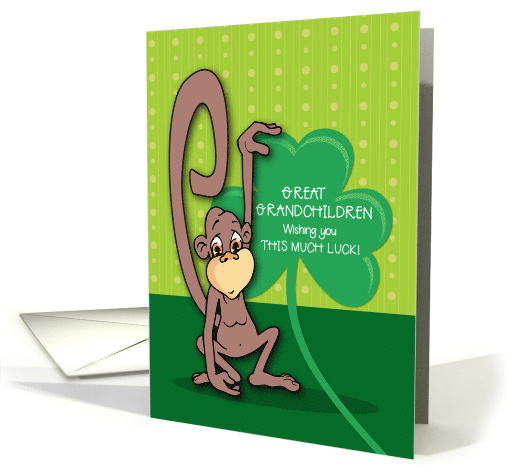 Great Grandchildren St Patricks Day Monkey with Shamrock card