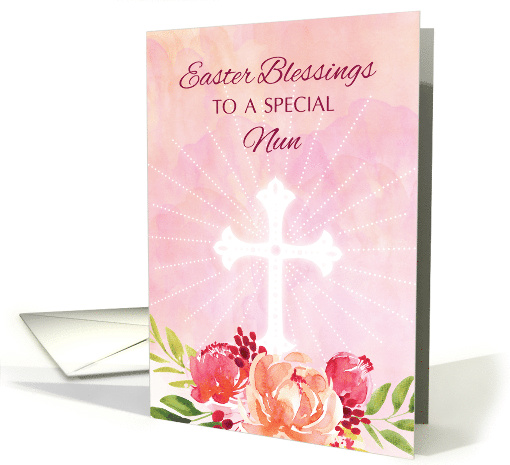 Catholic Nun Easter Blessings Pink Watercolor Look Flowers card