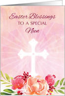Catholic Nun Easter Blessings Pink Watercolor Look Flowers card