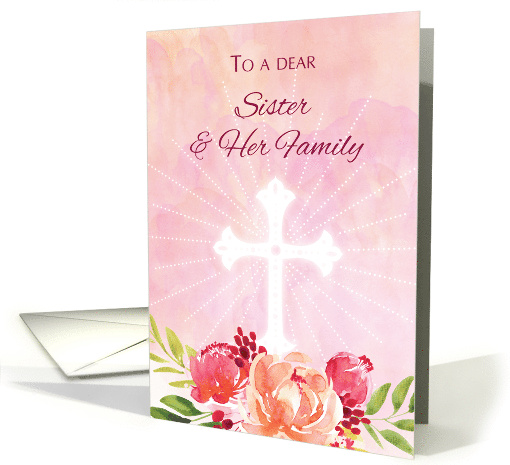 Sister and Family Easter Blessings Pink Watercolor Look Flowers card