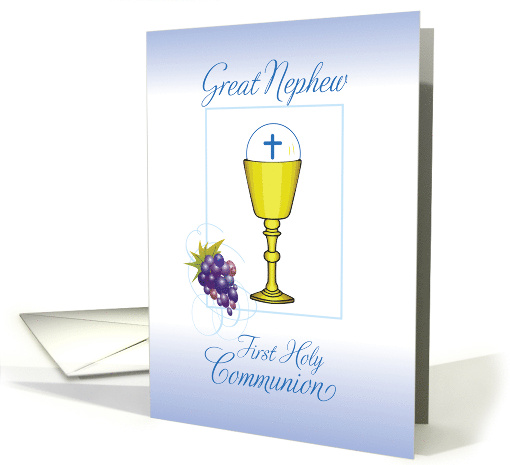 Great Nephew First Communion Chalice with Host and Grapes on Blue card