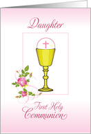 Daughter Pink First Holy Communion Chalice Host Roses card