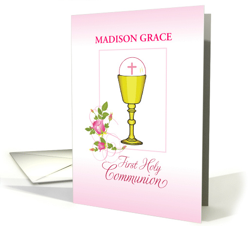 Invitation Custom Name Girl First Communion Pink Roses card (1513788)