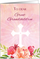 Great Grandchildren Religious Easter Blessings Watercolor Look Flowers card