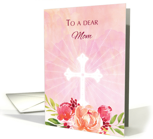 Mom Religious Easter Blessings Watercolor Look Flowers card (1514434)