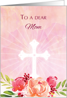 Mom Religious Easter Blessings Watercolor Look Flowers card
