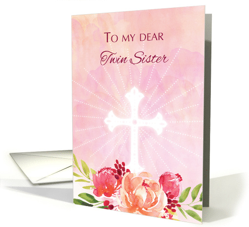 Twin Sister Religious Easter Blessings Watercolor Look Flowers card