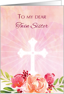 Twin Sister Religious Easter Blessings Watercolor Look Flowers card