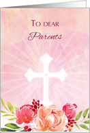 Parents Religious Easter Blessings Watercolor Look Flowers card