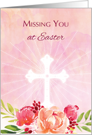 Missing You Religious Easter Blessings Watercolor Look Flowers card