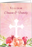 Cousin and Family Religious Easter Blessings Watercolor Look Flowers card