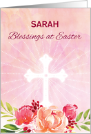 Custom Name Religious Easter Blessings Watercolor Look Flowers card