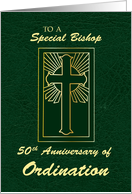 Bishop 50th Anniversary of Ordination Green Leather Look card