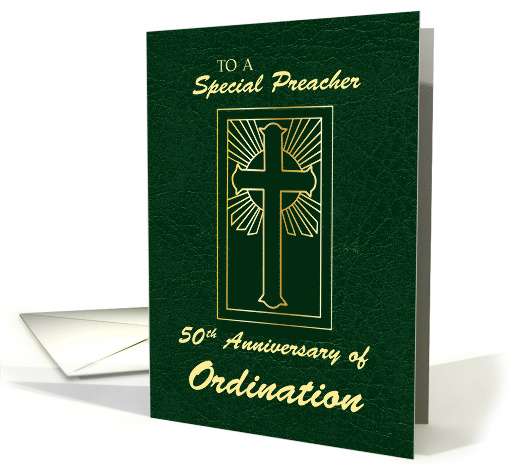 Preacher 50th Anniversary of Ordination Green Leather Look card